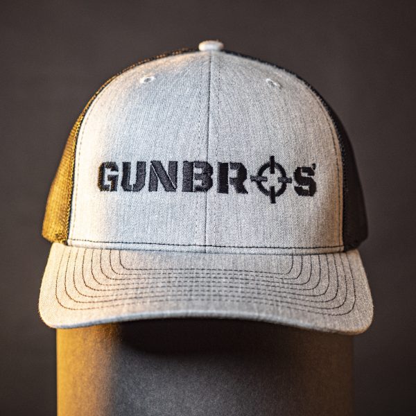 GUNBROS Black on Gray Stitched Trucker Hat - Image 2