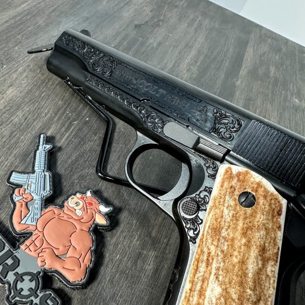 Colt 1911 Government Classic .45 ACP Hand Engraved w/ Elk Stag Grips - GUNTICKETS [100 SPOT] - Image 2